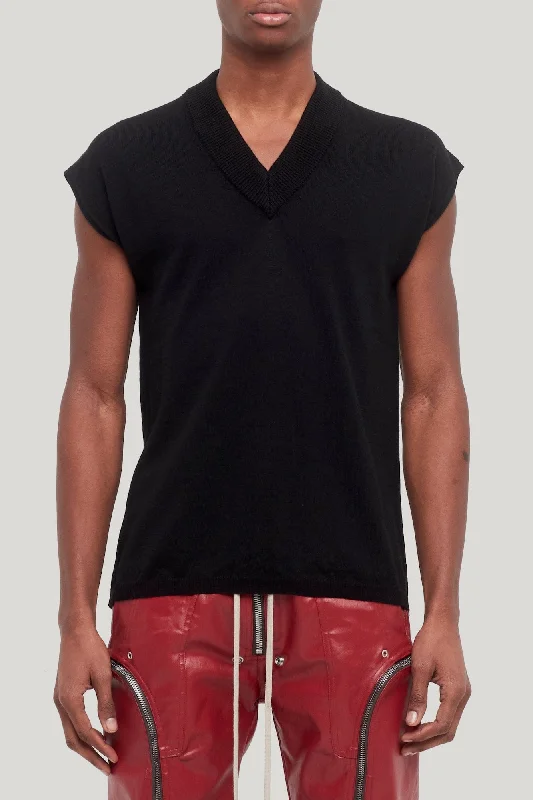 Men's Coats with Hidden PocketsRick Owens Short Sleeve V Neck Sweater in Black
