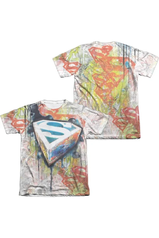 Men's Shirts with Convertible CollarsSuperman Urban Shields (Front/Back Print) Adult 65/35 Poly/Cotton Short Sleeve Tee / T-Shirt Men's Shirts with Convertible CollarsSuperman Urban Shields (Front/Back Print) Adult 65/35 Poly/Cotton Short Sleeve Tee / T-Shirt