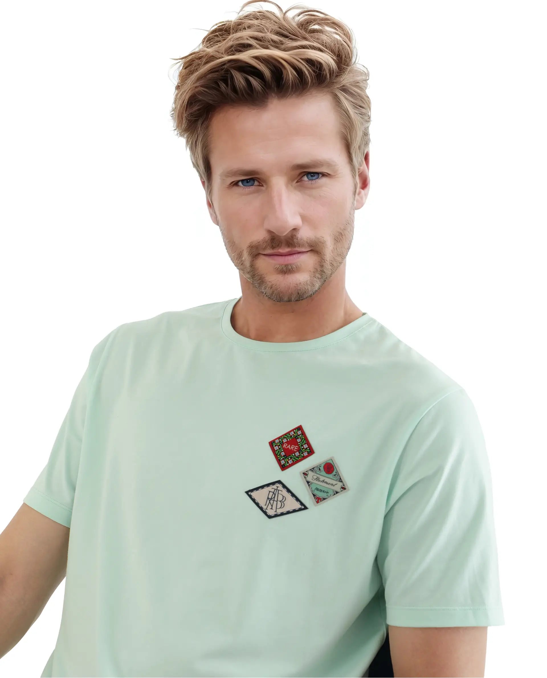 Men's Shirts with Barrel CuffsRare Rabbit Men Dorl Light Blue Cotton Blend Fabric Short Sleeve Crew Neck HD Print Pocket Placement T-Shirt Men's Shirts with Barrel CuffsRare Rabbit Men Dorl Light Blue Cotton Blend Fabric Short Sleeve Crew Neck HD Print Pocket Placement T-Shirt