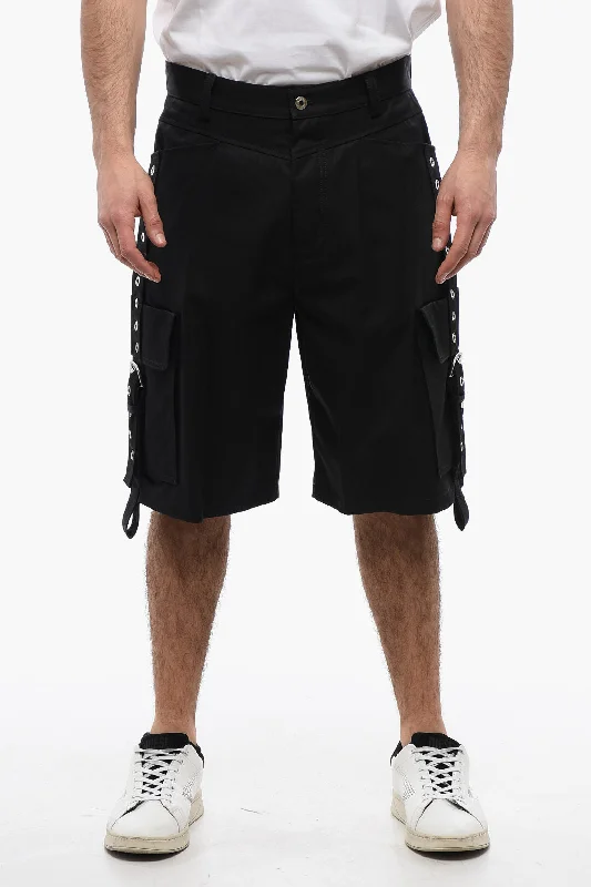 Zippered Men's Secure Cargo ShortsOff-White Cotton Cargo Shorts With Eyelets And Buckles Zippered Men's Secure Cargo ShortsOff-White Cotton Cargo Shorts With Eyelets And Buckles