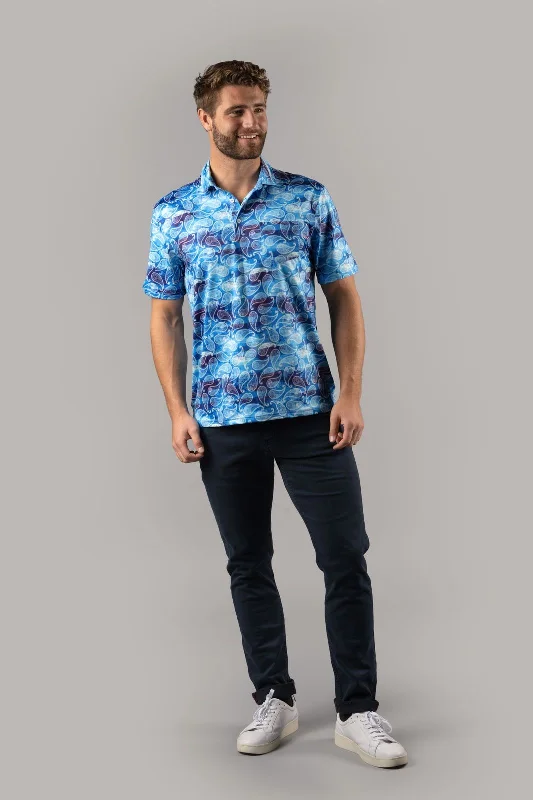 Men's Shirts with Hidden ButtonsBlue and Purple with White Paisley Polo Shirt
