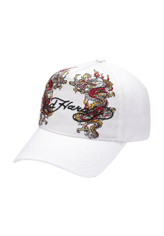 Embroidered Bucket HatsUnisex 2 Dragons Twill Front Mesh Trucker - White