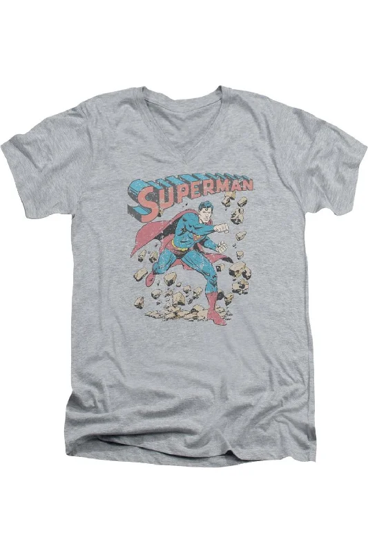 Men's Shirts with Surplice HemlinesSuperman Mad At Rocks Short Sleeve Adult V Neck Tee / T-Shirt Men's Shirts with Surplice HemlinesSuperman Mad At Rocks Short Sleeve Adult V Neck Tee / T-Shirt