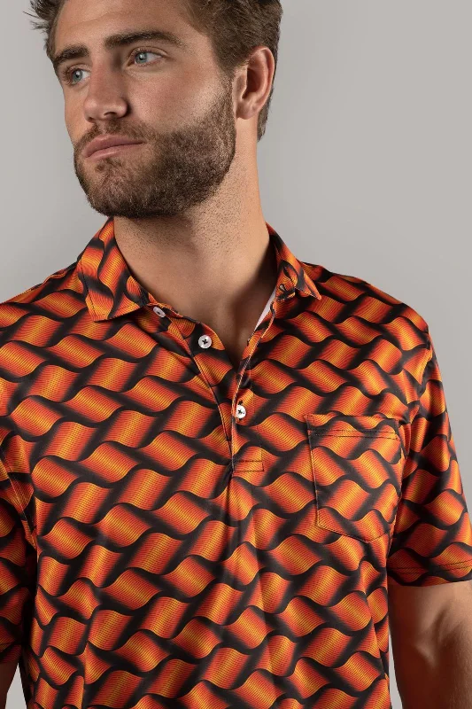 Men's Three-Quarter Sleeved TopsBlack with Orange Waves Polo Shirt