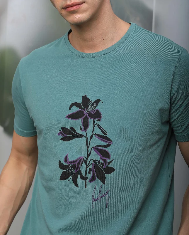 Men's Shirts with Drawstring WaistbandsRare Rabbit Men's Macc Dusky Green Crew Neck Botanical Printed Half Sleeves Slim Fit T-Shirt Men's Shirts with Drawstring WaistbandsRare Rabbit Men's Macc Dusky Green Crew Neck Botanical Printed Half Sleeves Slim Fit T-Shirt