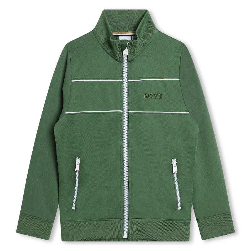 Men's Sweaters with Fold-Over CuffsGreen Logo Zip Up Sweatshirt