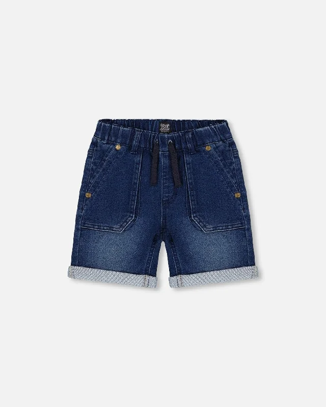 Versatile Men's Linen ShortsFrench Terry Denim Short Dark Denim Blue