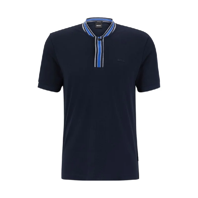 Men's Color-Blocking Shirts for a Statement LookInterlock-cotton Henley shirt with striped details Men's Color-Blocking Shirts for a Statement LookInterlock-cotton Henley shirt with striped details