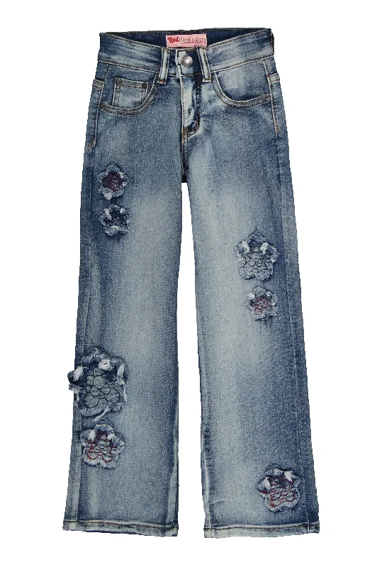 Hipster Men's JeansGirls Flower Frayed Jeans