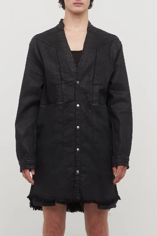Men's Coats for Big and TallRick Owens Jumbo Outershirt in Black Wax