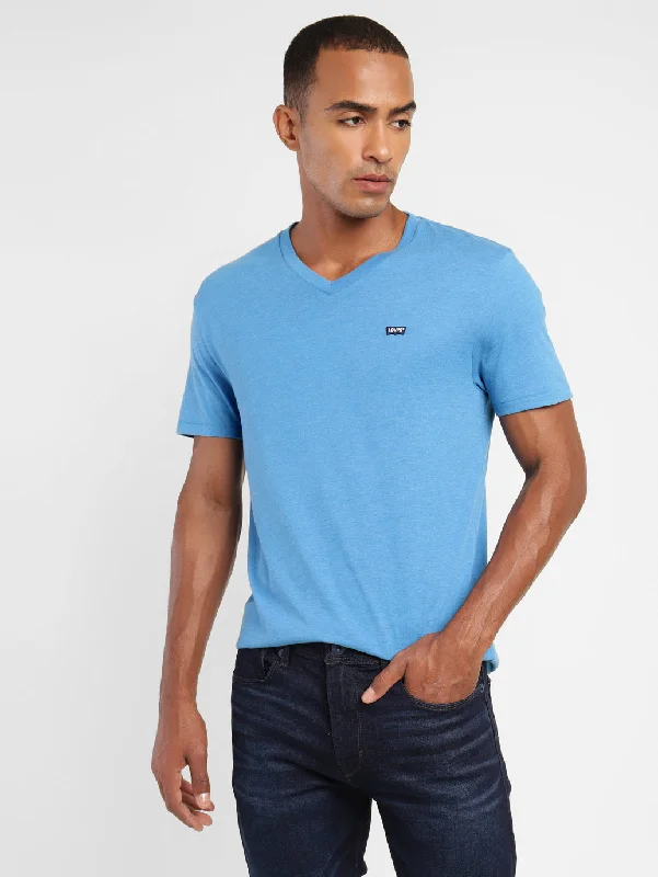 Men's Shirts with Spread CollarsMen's Solid V Neck T-shirt Blue
