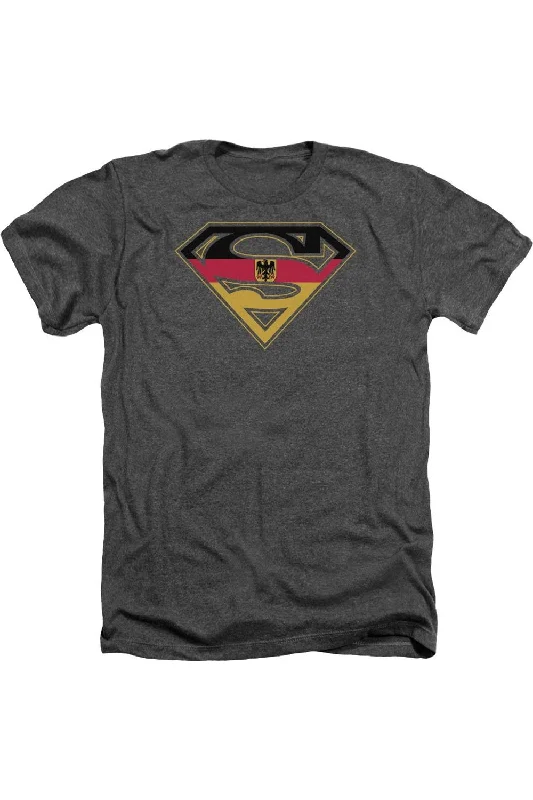 Men's Shirts with Lace-Up HemlinesSuperman German Shield Adult Heather Tee / T-Shirt Men's Shirts with Lace-Up HemlinesSuperman German Shield Adult Heather Tee / T-Shirt