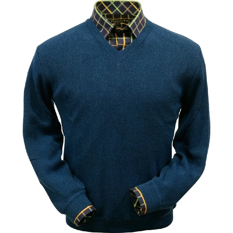 Men's Sweaters with Drawstring WaistbandsBaby Alpaca 'Links Stitch' V-Neck Sweater in Midnight Blue by Peru Unlimited