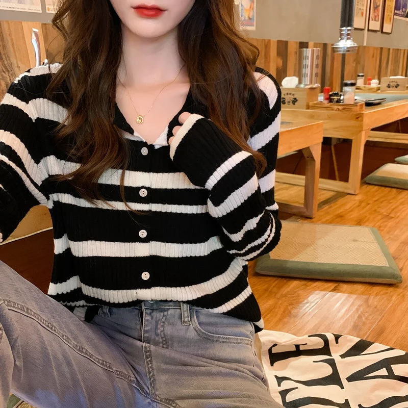 Men's Sweaters in Neutral ColorsKittenAlarm - Long Sleeve Striped Button Slim Sweater Men's Sweaters in Neutral ColorsKittenAlarm - Long Sleeve Striped Button Slim Sweater