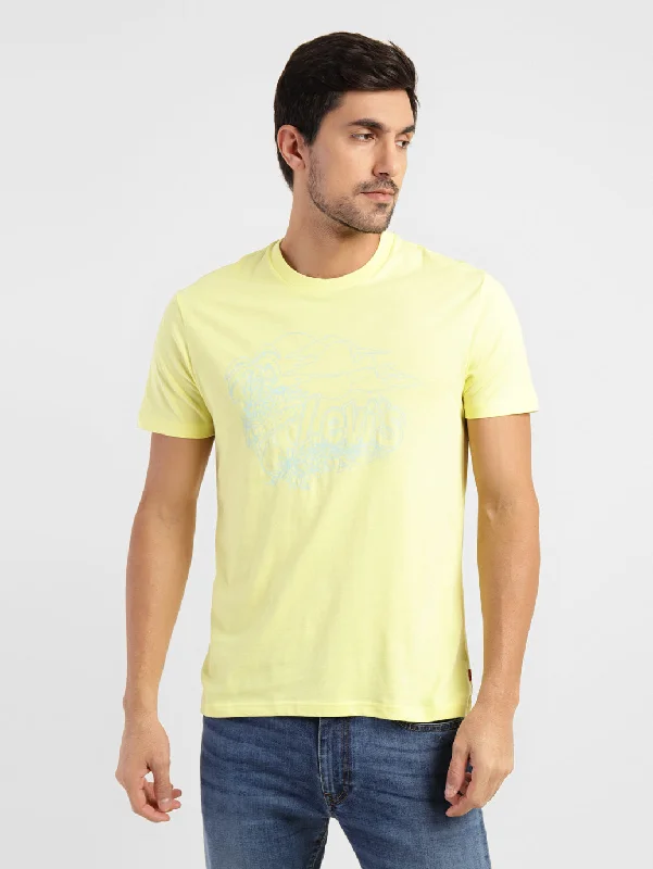 Men's Shirts with Patchwork PatternsMen's Graphic Print Slim Fit T-shirt Yellow
