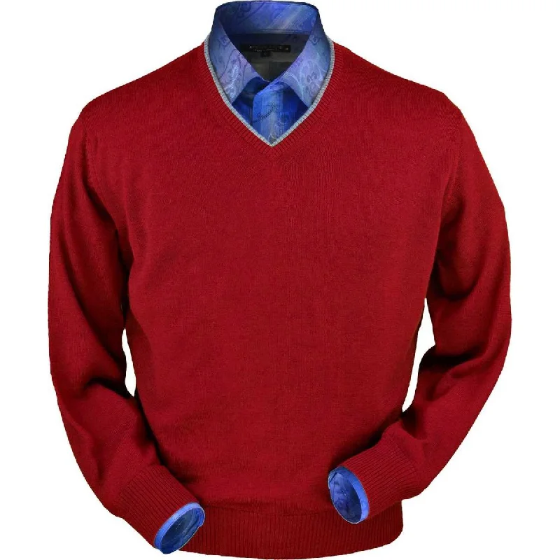 Men's Sweaters with High-Neck DesignsRoyal Alpaca V-Neck Sweater in Red by Peru Unlimited Men's Sweaters with High-Neck DesignsRoyal Alpaca V-Neck Sweater in Red by Peru Unlimited