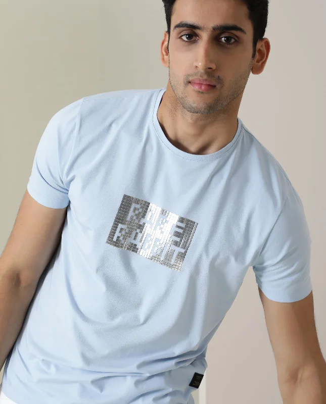 Men's Shirts with Adjustable CuffsRare Rabbit Men's Seal Pastel Blue Cotton Lycra Fabric Crew Neck Half Sleeves Regular Fit Foil HD Print T-Shirt Men's Shirts with Adjustable CuffsRare Rabbit Men's Seal Pastel Blue Cotton Lycra Fabric Crew Neck Half Sleeves Regular Fit Foil HD Print T-Shirt