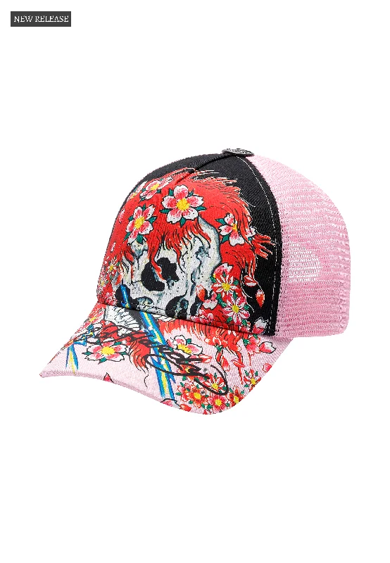 Men's Straw Hats for SummerUnisex Beautiful Ghost 6 Panel Trucker Cap - Meteorite/Pink Lady