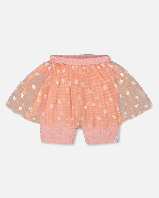 Men's Summer-Ready Linen and Cotton ShortsCrinkle Biker Short With Flower Mesh Skirt Light Old Pink Men's Summer-Ready Linen and Cotton ShortsCrinkle Biker Short With Flower Mesh Skirt Light Old Pink