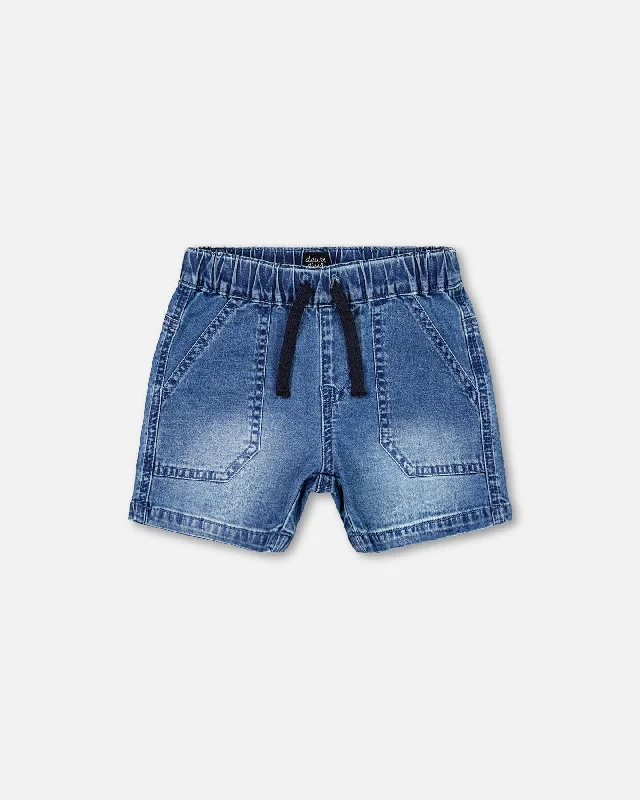Men's Fashionable Cuffed ShortsDenim Short Dark Denim Blue