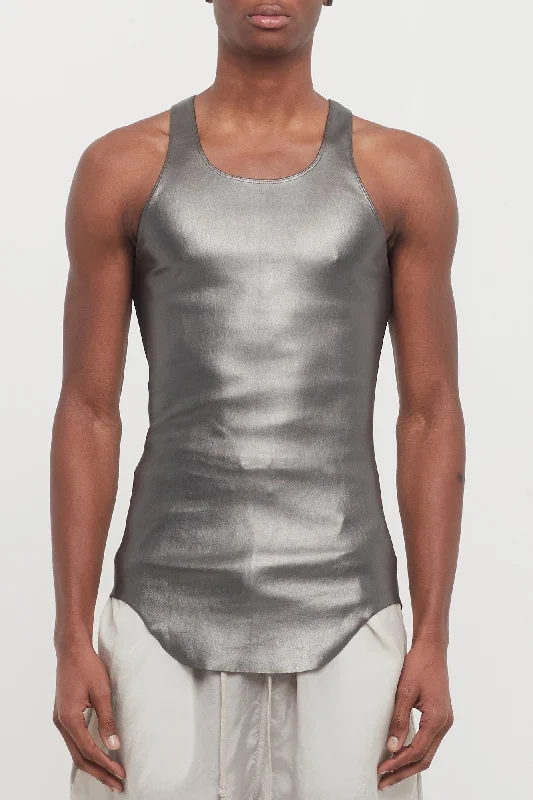 Men's Coats for Winter CampingRick Owens Leather Tank in Gun Metal