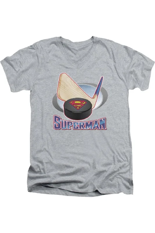 Men's Shirts with Tab CollarsSuperman Hockey Stick Short Sleeve Adult V Neck Tee / T-Shirt Men's Shirts with Tab CollarsSuperman Hockey Stick Short Sleeve Adult V Neck Tee / T-Shirt