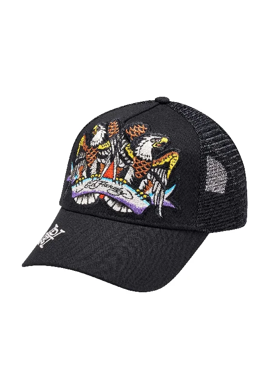 All-Weather Fishing HatsUnisex Eagle Crystal Rock Twill Front Mesh Trucker - Black/Black