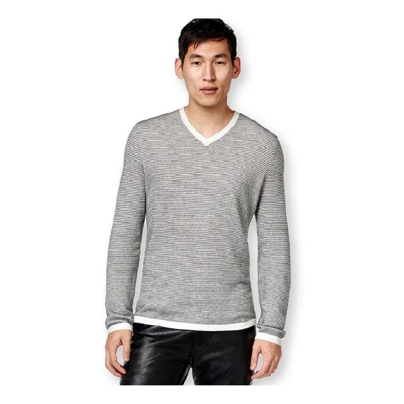 Men's Sweaters with Ribbed HemsI-N-C Mens Zirconia Tonal Stripe Pullover Sweater