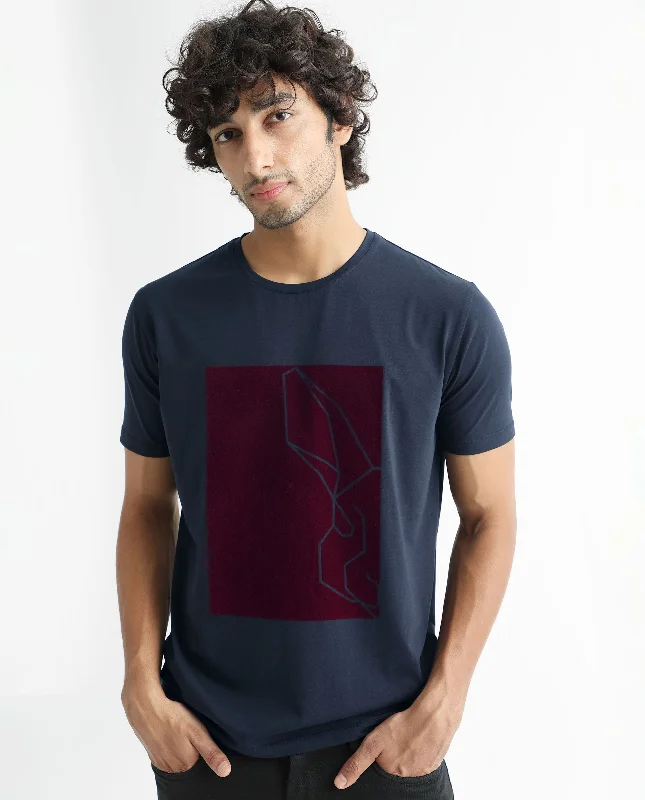 Men's Shirts with Belt AttachmentsRare Rabbit Men's Veleo Navy Cotton Lycra Fabric Crew Neck Half Sleeves Regular Fit Flock Printed Logo T-Shirt Men's Shirts with Belt AttachmentsRare Rabbit Men's Veleo Navy Cotton Lycra Fabric Crew Neck Half Sleeves Regular Fit Flock Printed Logo T-Shirt