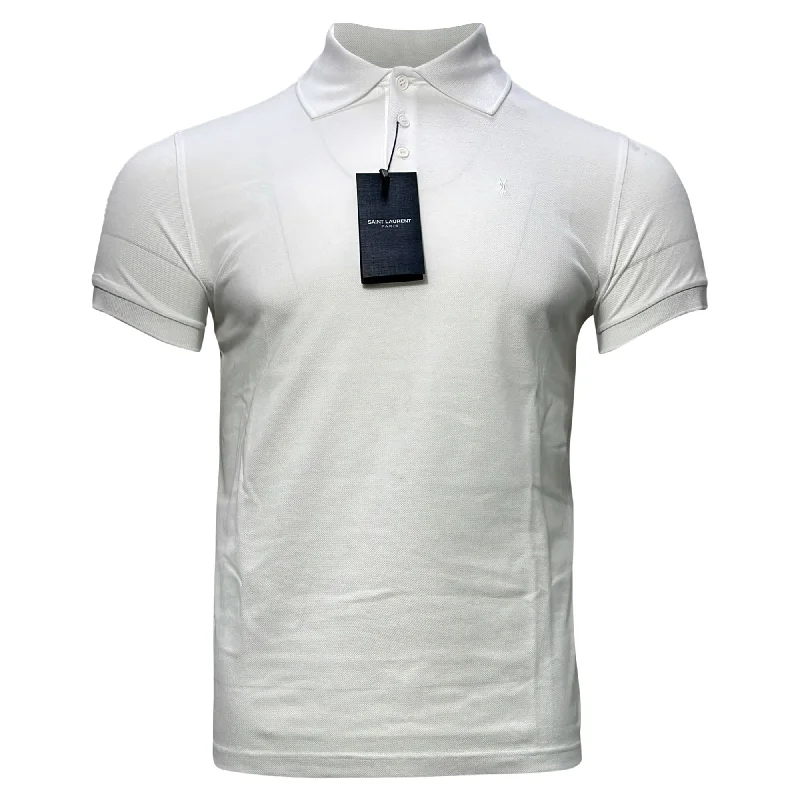 Men's Performance Shirts for SportsSaint Laurent Embroidered-Logo Polo Shirt in White Cotton Men's Performance Shirts for SportsSaint Laurent Embroidered-Logo Polo Shirt in White Cotton