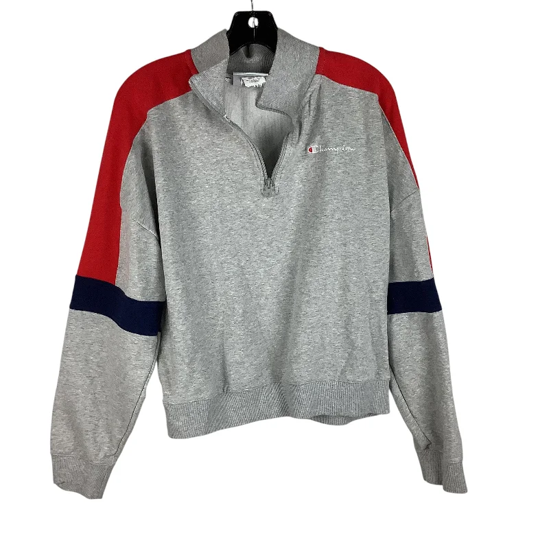 Men's Hoodies with Kangaroo PocketsSweatshirt Collar By Champion In Grey, Size: L