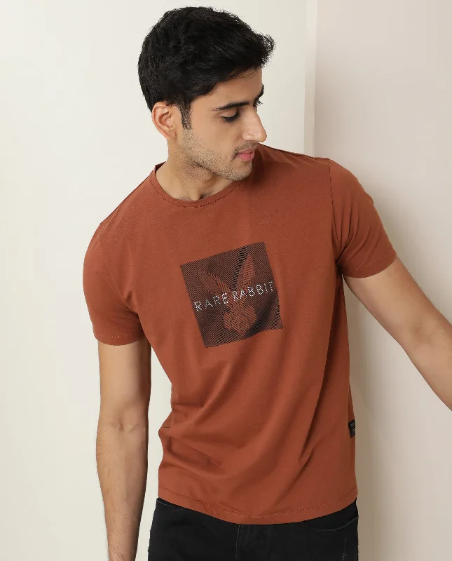 Men's Shirts with French CuffsRARE RABBIT MEN'S MOTE RUST T-SHIRT COTTON FABRIC CREW NECK HALF SLEEVES Men's Shirts with French CuffsRARE RABBIT MEN'S MOTE RUST T-SHIRT COTTON FABRIC CREW NECK HALF SLEEVES
