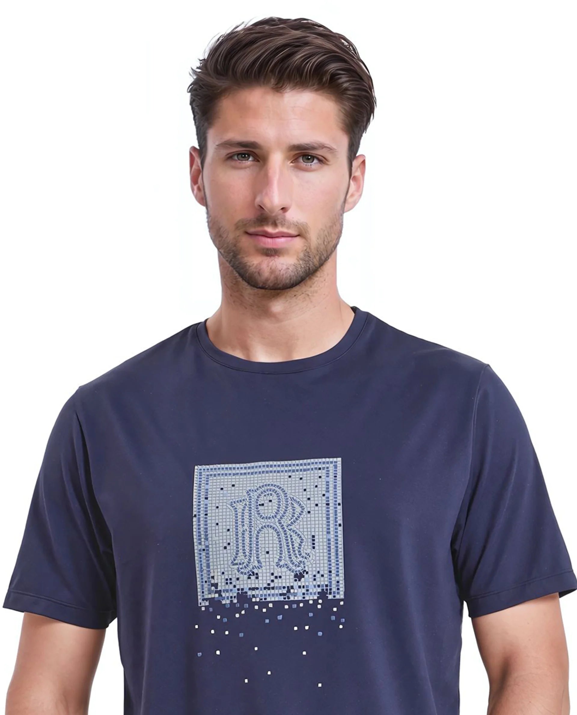 Men's Flowy Shirts for a Relaxed LookRare Rabbit Men Mezoc Navy Cotton Poly Fabric Short Sleeve Crew Neck Relaxed Fit HD Print T-Shirt Men's Flowy Shirts for a Relaxed LookRare Rabbit Men Mezoc Navy Cotton Poly Fabric Short Sleeve Crew Neck Relaxed Fit HD Print T-Shirt