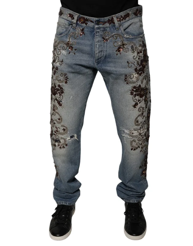 High-Quality Ripped Men's JeansDolce & Gabbana blue Embroide Skinny blue Men's Jeans High-Quality Ripped Men's JeansDolce & Gabbana blue Embroide Skinny blue Men's Jeans