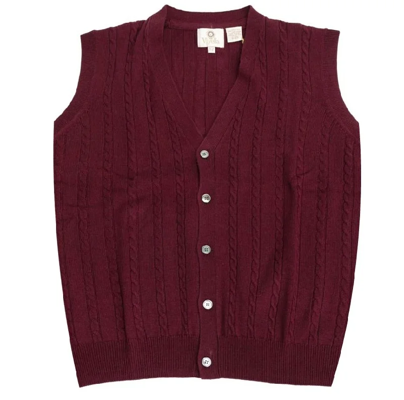 Lightweight Men's Cardigan SweatersExtra Fine 'Zegna Baruffa' Merino Wool Button-Front Cable Knit Sleeveless Sweater Vest in Port by Viyella Lightweight Men's Cardigan SweatersExtra Fine 'Zegna Baruffa' Merino Wool Button-Front Cable Knit Sleeveless Sweater Vest in Port by Viyella