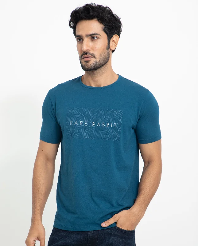 Men's Shirts with Floral PrintsRare Rabbit Men's Alanet Teal Crew Neck Foil HD Print Branding Half Sleeves Regular Fit T-Shirt Men's Shirts with Floral PrintsRare Rabbit Men's Alanet Teal Crew Neck Foil HD Print Branding Half Sleeves Regular Fit T-Shirt