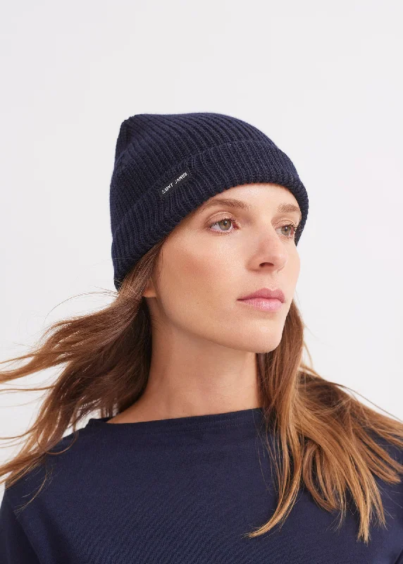 Women's Beanie CapsPerle hat - in knitted wool (MARINE)
