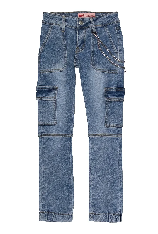 Men's Jeans for a Night OutGirls Chain Detail Denim Cargo Joggers