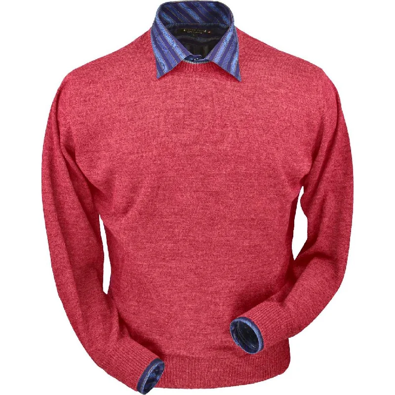Fashionable Men's Crew-Neck SweatersRoyal Alpaca Crew Neck Sweater in Red Coral Heather by Peru Unlimited