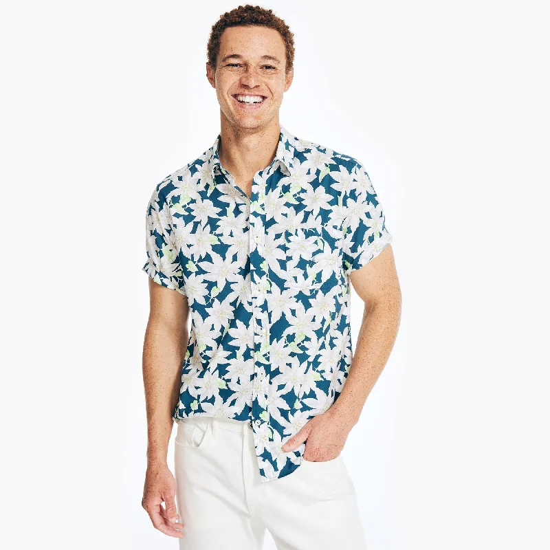 Men's Golf Shirts for On-Course StyleNautica Mens Printed Poplin Short-Sleeve Shirt