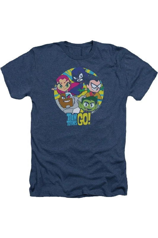 Men's Shirts with Pleated HemlinesTeen Titans Go Go Go Group Adult Heather Tee / T-Shirt