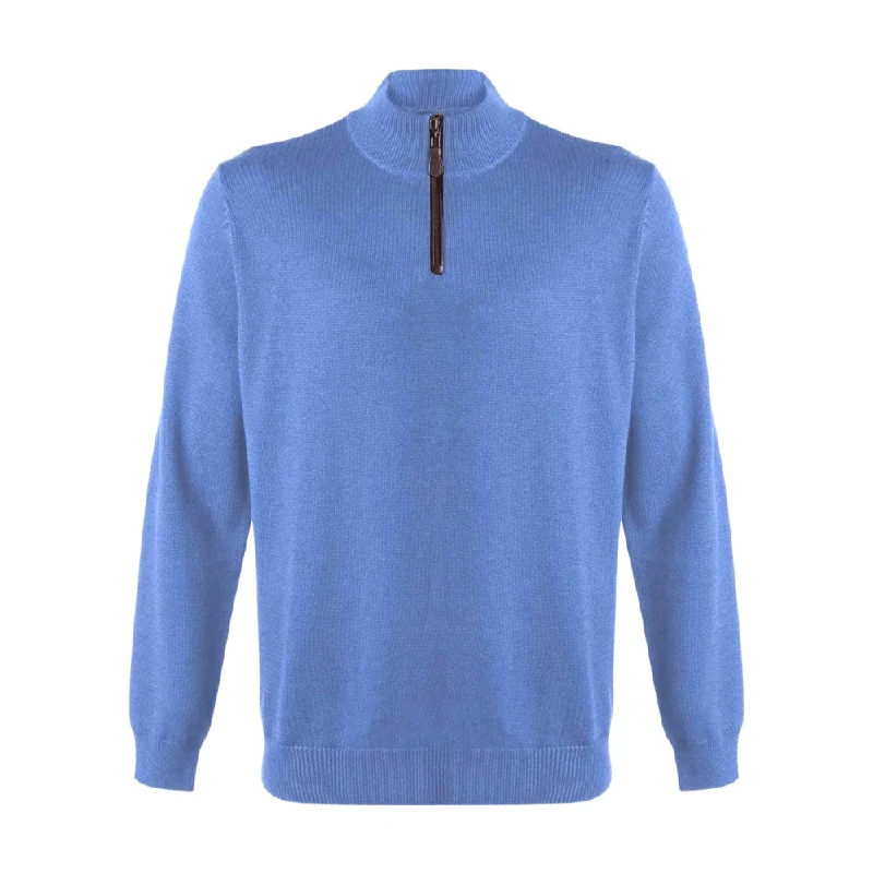 Men's Sweaters in Pastel ShadesViyella Leather Trimmed Baruffa Merino Wool 1/4 Zip Sweater - 255618 Men's Sweaters in Pastel ShadesViyella Leather Trimmed Baruffa Merino Wool 1/4 Zip Sweater - 255618