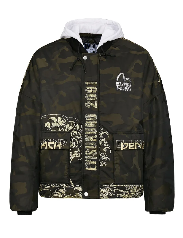 Men's Coats for Spring3D Ukiyo-E Embroidered Padded Jacket