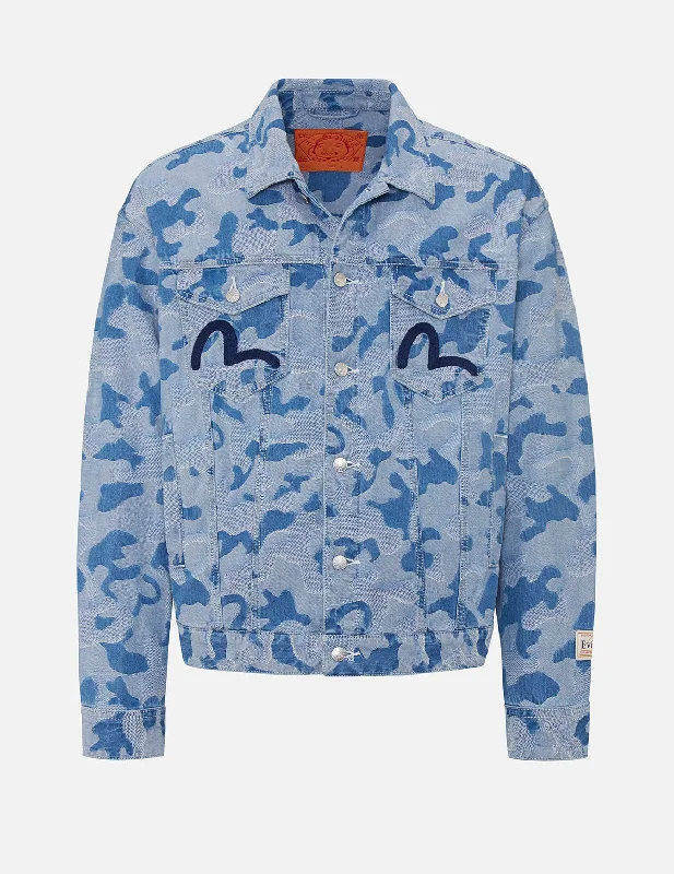 Designer Men's OvercoatsAllover Camouflage Jacquard Denim Jacket