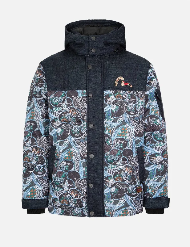 Men's Coats with Patchwork DesignsAllover Japanese Brocade Print Down Jacket
