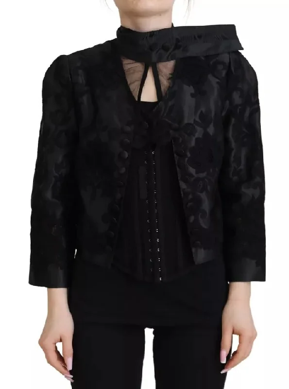 Men's Coats with Adjustable SleevesBlack Lace Sheer Corset Organza Silk Jacket