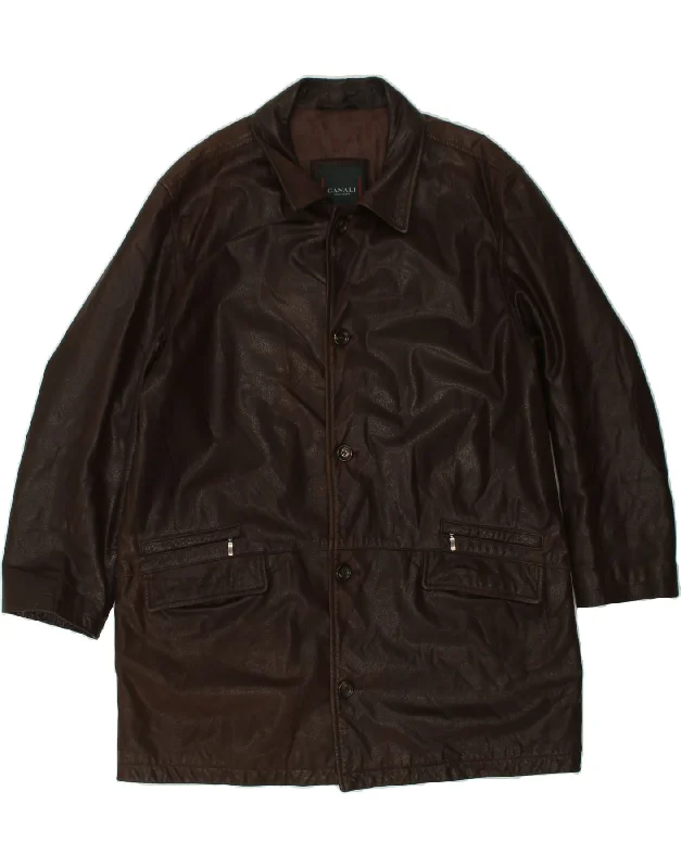 Affordable Men's Winter CoatsCANALI Mens Leather Jacket IT 54 2XL Brown Leather
