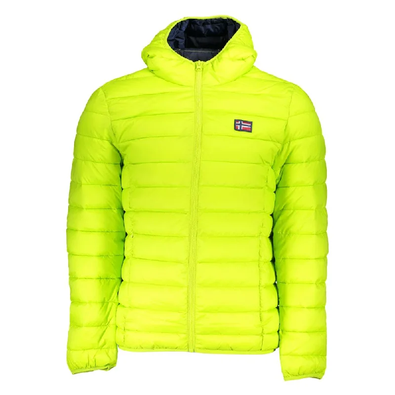 Men's Coats with Patchwork DesignsChic Green Polyamide Hooded Jacket