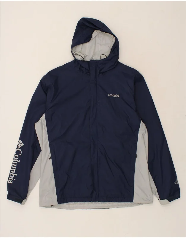 Men's Coats with Snap ButtonsCOLUMBIA Mens Graphic Hooded Rain Jacket UK 40 Large Navy Blue Colourblock Men's Coats with Snap ButtonsCOLUMBIA Mens Graphic Hooded Rain Jacket UK 40 Large Navy Blue Colourblock
