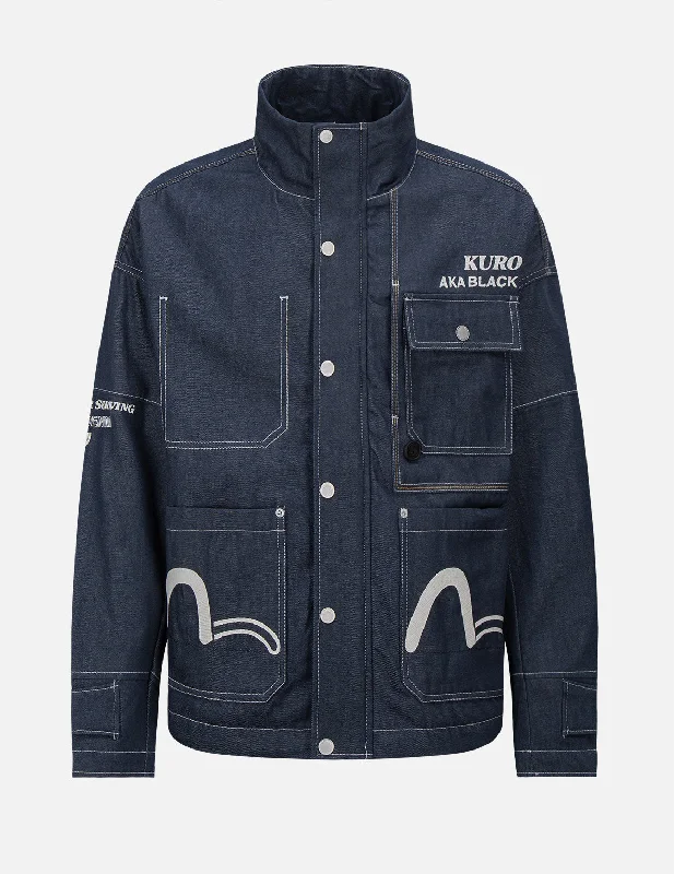 Men's Coats with Flannel LiningContrast Stitching Padded Denim Worker Jacket